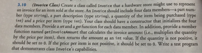  Create a class called Invoice that a hardware store might use