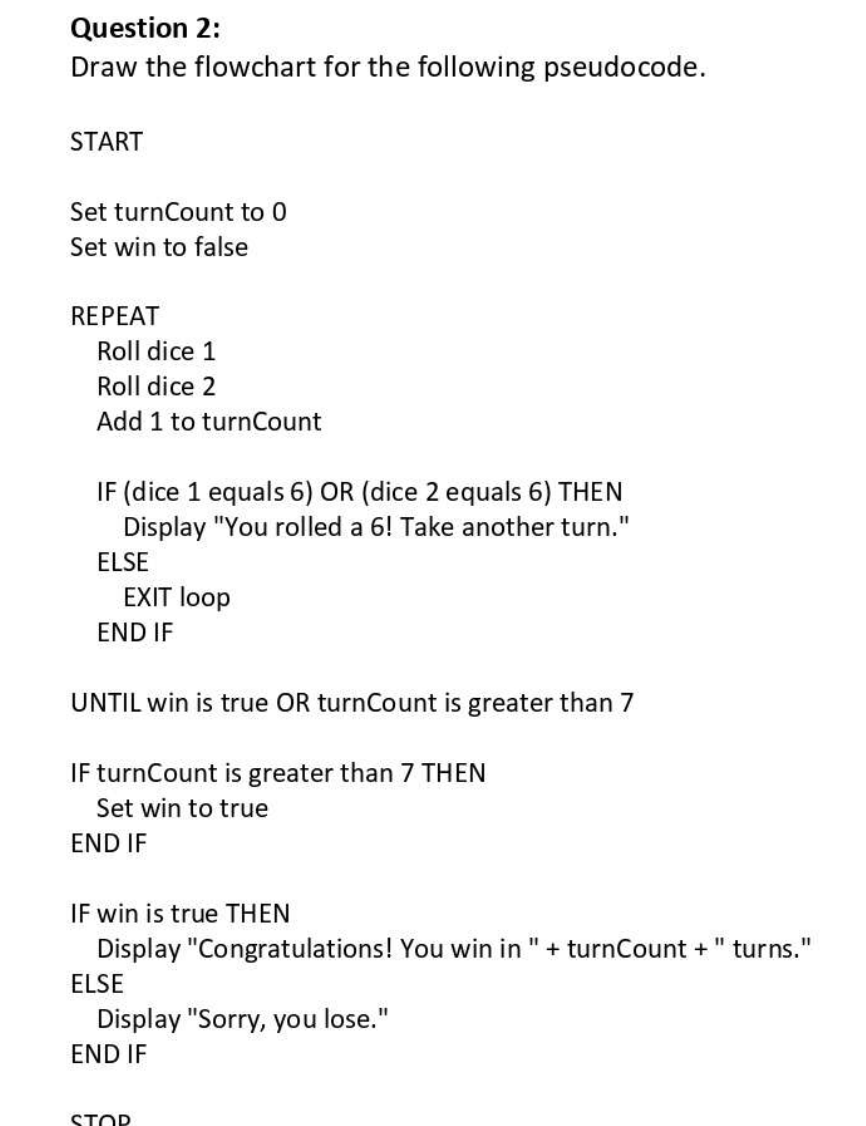  Draw the flow chart on a paper with everything mentioned. Question