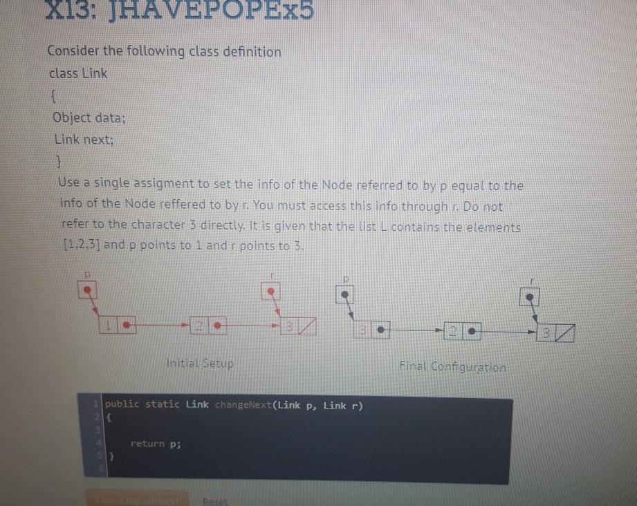 the Node with info 2 given that the list contains (12.3) and
