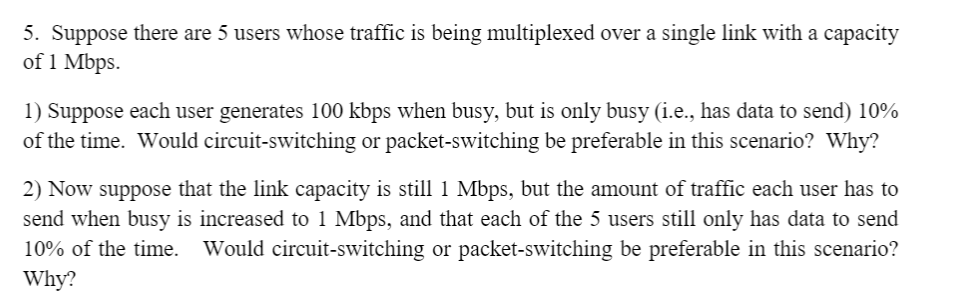  5. Suppose there are 5 users whose traffic is being multiplexed