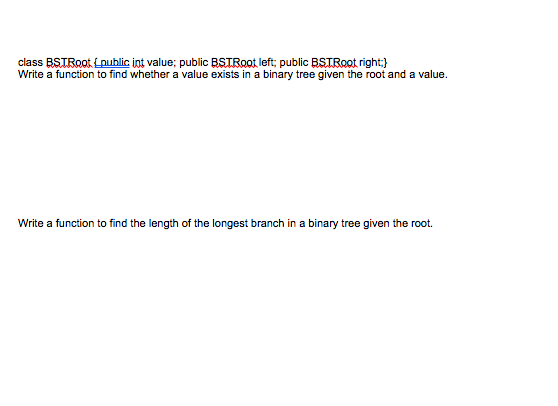 class BSTRoot Louhlic int value; public BSTRoot left; public BSTRoot right:)