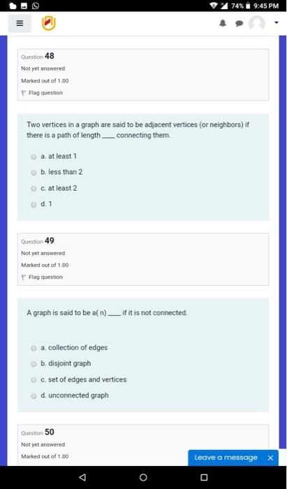 a factor b. count c. degree d. size Question 33 Not yet