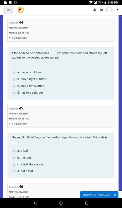 answered Marked out of 100 Flag question Leave a message X The