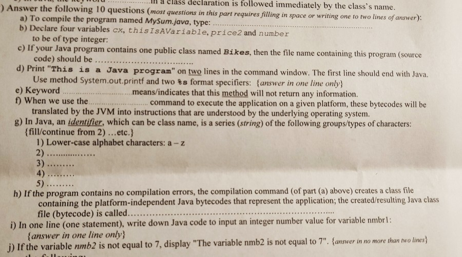  Please help me with the (a) to (j) problem. These questions