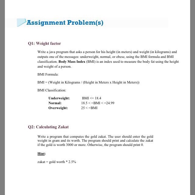  Answer Q1 and Q2. Assignment Problem(s) Q1: Weight factor Write a