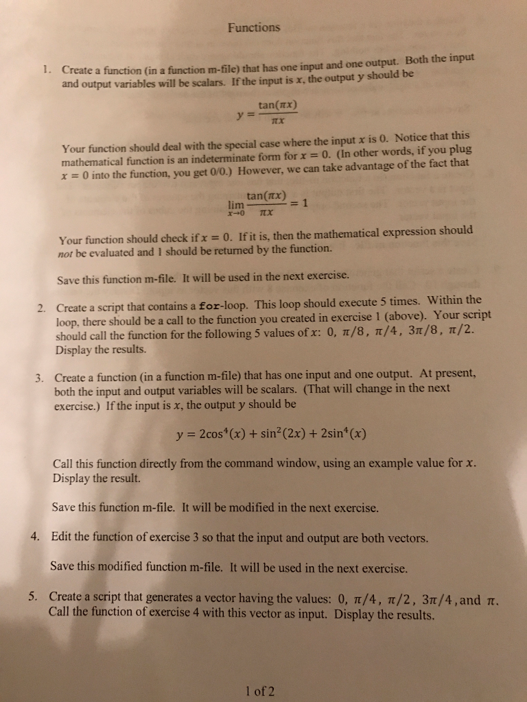 By using matlab solve these questions. Functions create a function (in a