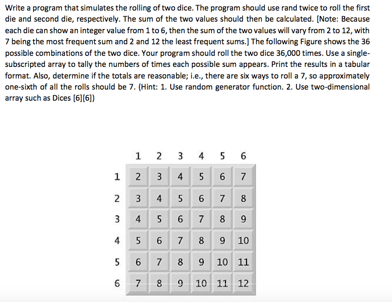 Write using C Code language Write a program that simulates the rolling