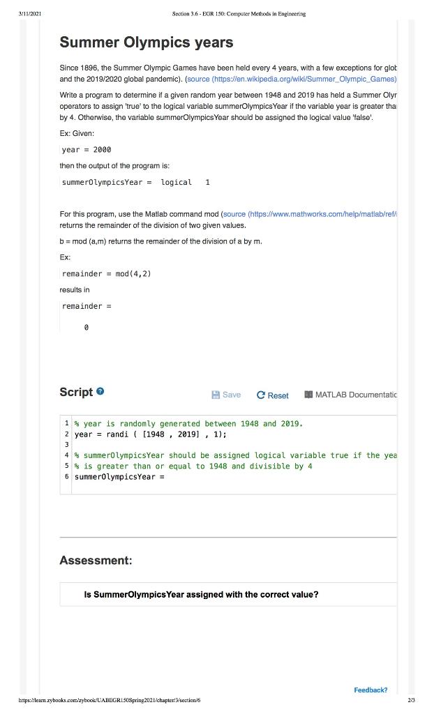  3/11/2121 Section 3.6 - EGR 150: Computer Methods in Engineering Summer