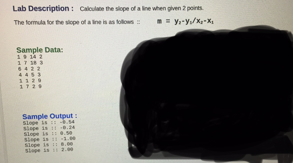 Java please, not Python. Lab Description Calculate the slope of a line