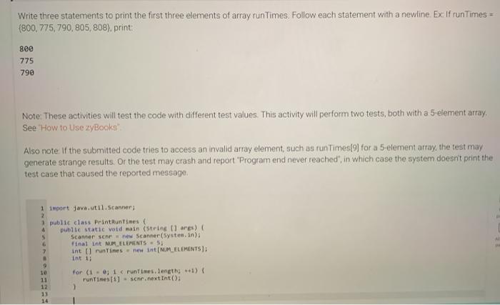  using Java Write three statements to print the first three elements