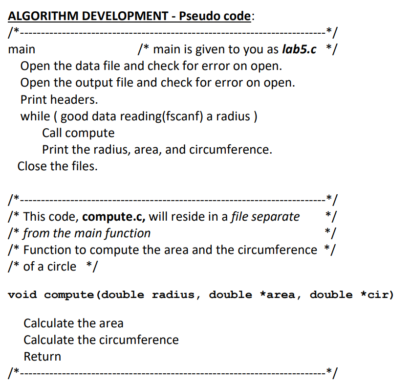 double radius; /* radius of a circle */ double area; /* area