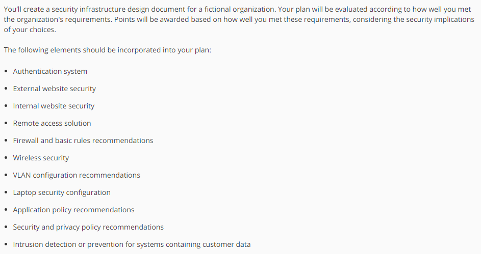 Please show step by step. Thanks You'll create a security infrastructure design