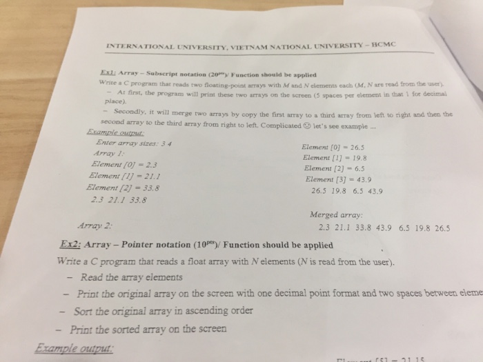  Write a C program that reads two floating-point arrays with M