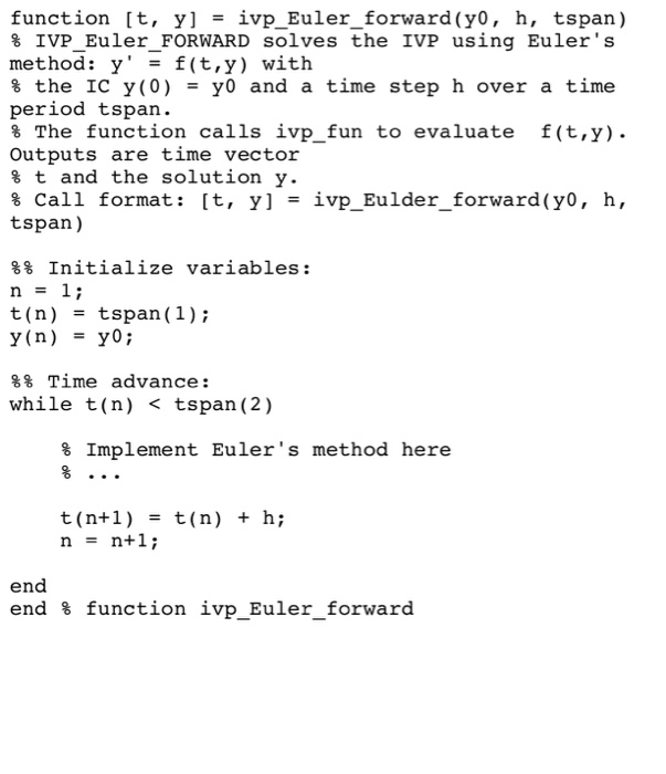 help Solve the following initial value problem (IVP) using Euler's forward difference