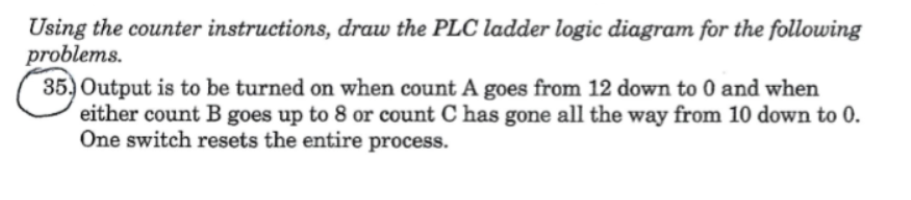 Please DRAW the ladder logic for the scenario below. Using the counter