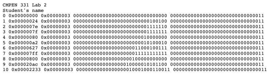 Here is the output to my MIPS test code, with j =