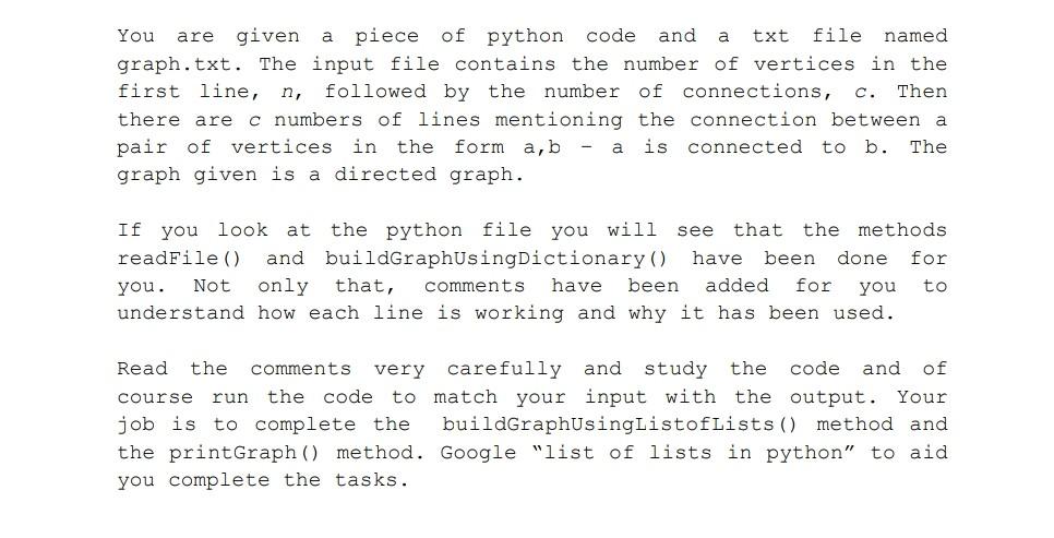  solve it in python. just answer the two functions You are