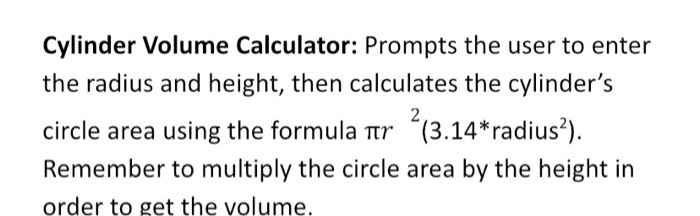 asked the user the height and the radius but i dont know