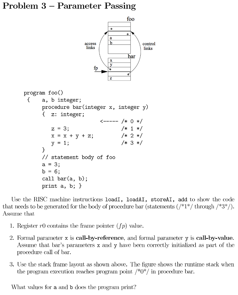  Problem 3 - Parameter Passing foo access links control links ar