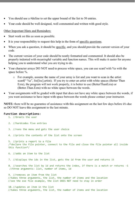10 functions like stated what each function does is in green font