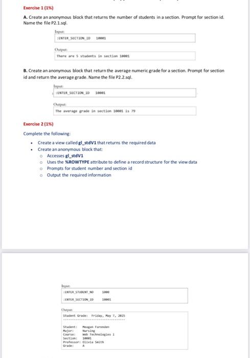 database programming using apex oracle Exercise 1 (19) A. Create an anonymous