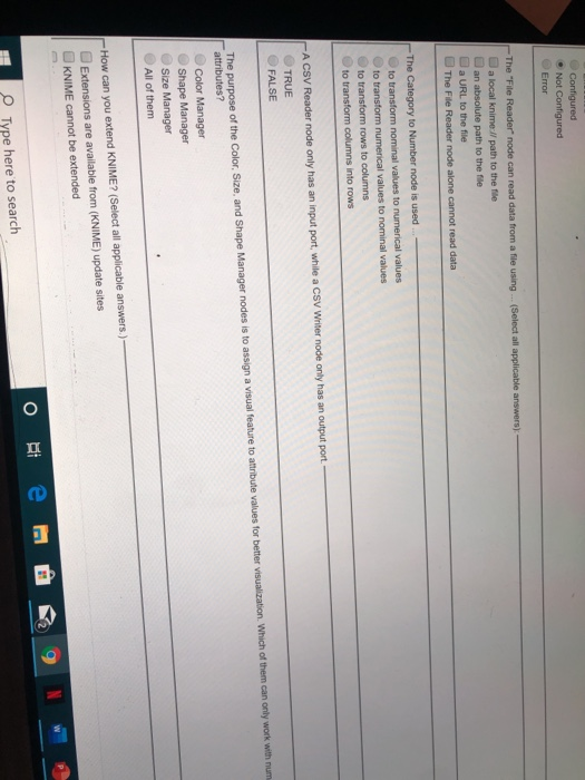  Configured Not Configured OError The "File Reader node can read data