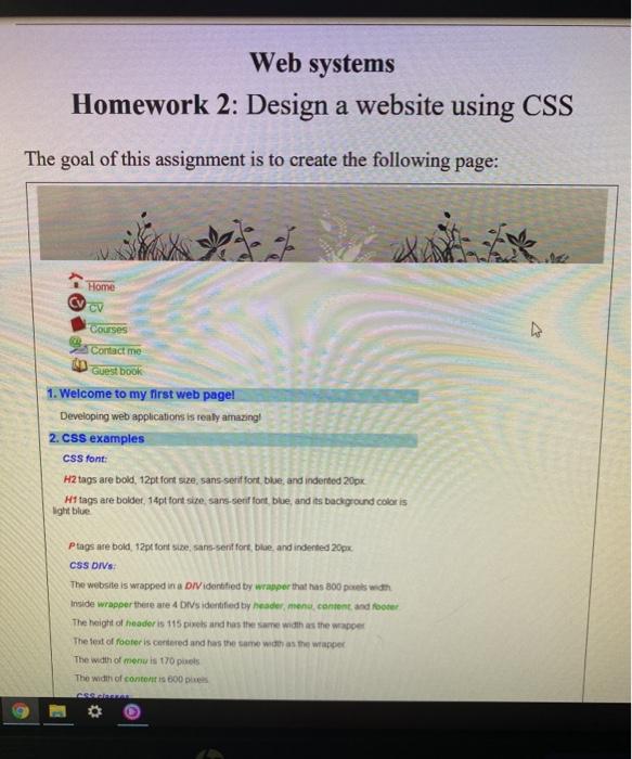  web system and the language is HTML Web systems Homework 2: