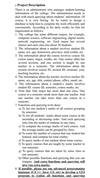  Task for composite experiment on database systems 2. Project Description There