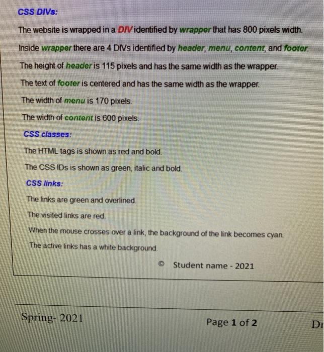 Design a website using CSS The goal of this assignment is to