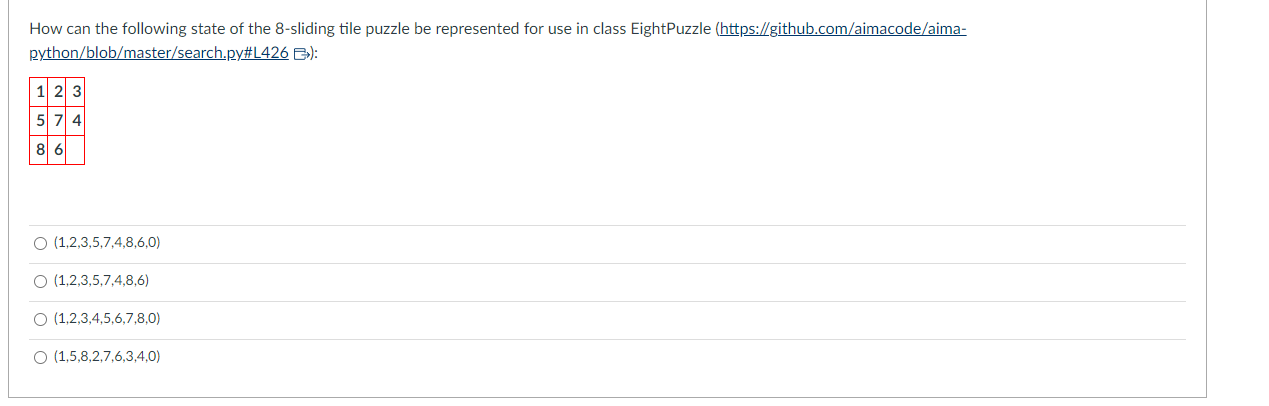 https://github.com/aimacode/aima-python/blob/master/search.py#L426 which option is correct? How can the following state of the