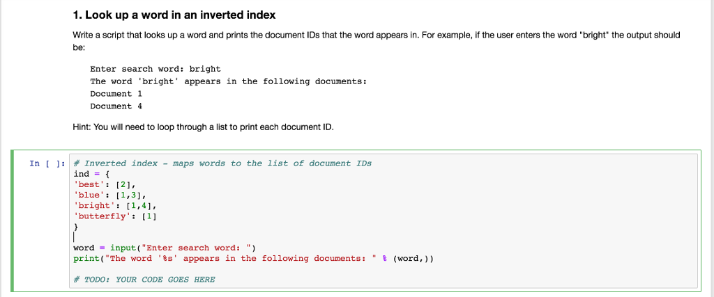 %%%%%%Python - Jupiter Notebook # Inverted index - maps words to the