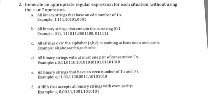  2. Generate an appropriate regular expression for each situation, without using