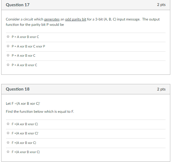  Question 17 2 pts Consider a circuit which generates an odd