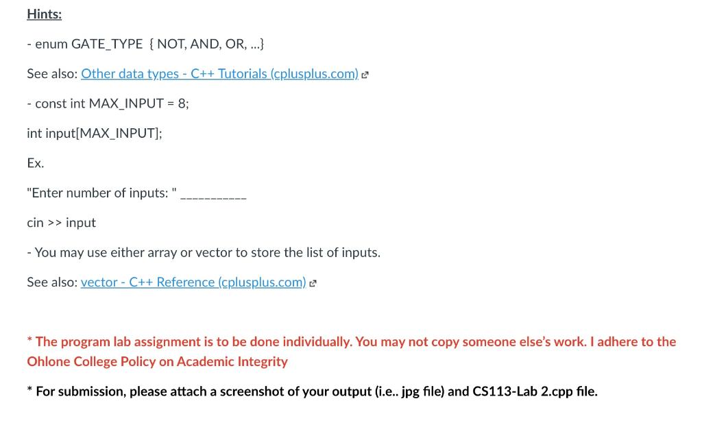 the given inputs (8 max inputs). Digital Logic Gates MAIN MENU =============