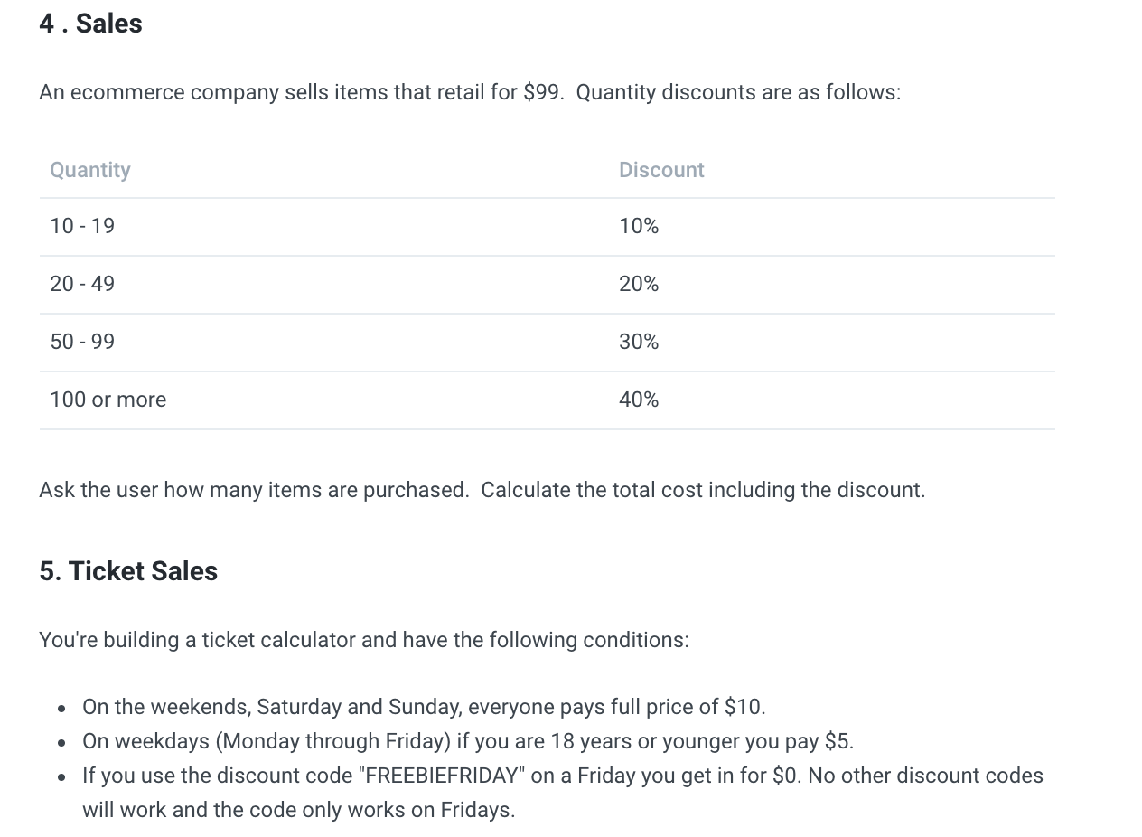 Lua programmingundefined 4. Sales An ecommerce company sells items that retail for