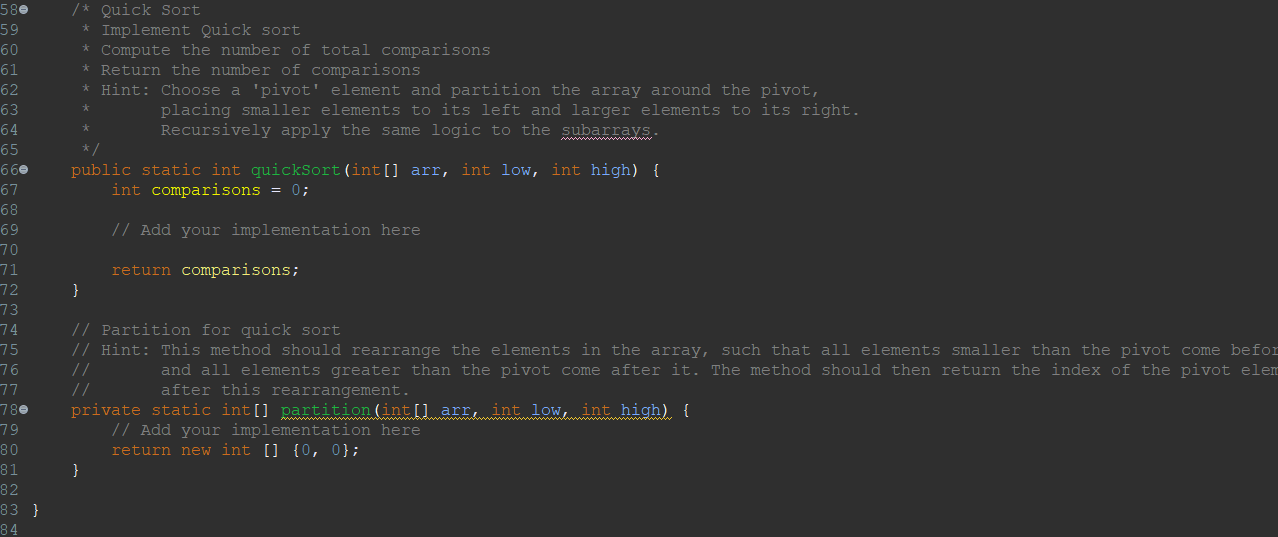  Complete Java Code for quicksort method 