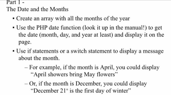  The Date and the Months Create an array with all the