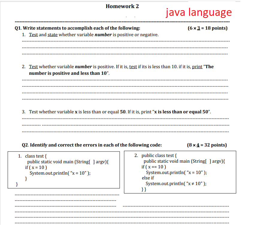  Homework 2 java language (6 x 3 = 18 points) Q1.