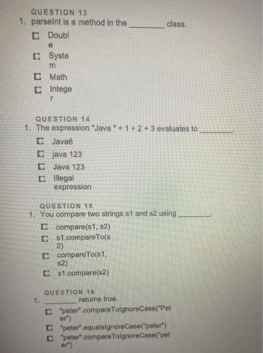  class, QUESTION 13 1. parseInt is a method in the Doubl