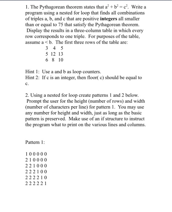  Coded in C 1. The Pythagorean theorem states that a2 bc.