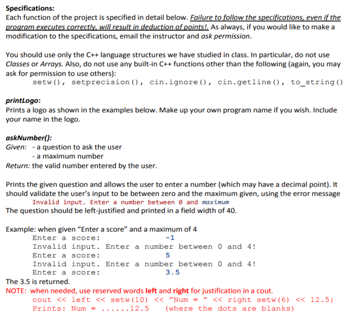 Need help with this C++ program, the specs are you have to