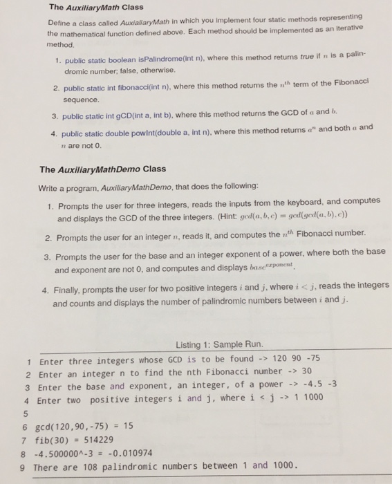 Implementing Static Methods using Mathematical functions (java)? Define a class called AuxillaryMath