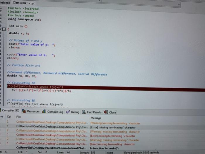 how to fix the code (C++)? ntitled1 Class work 1.cpp 1 #include