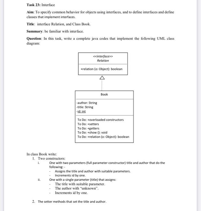 OOP TASK java language, pls solve this fast Task 23: Interface Aim: