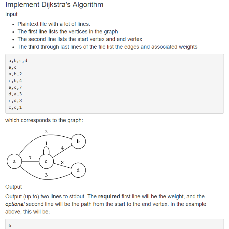 Implement Dijkstra's algorithm with an input file C++ The instructions for how