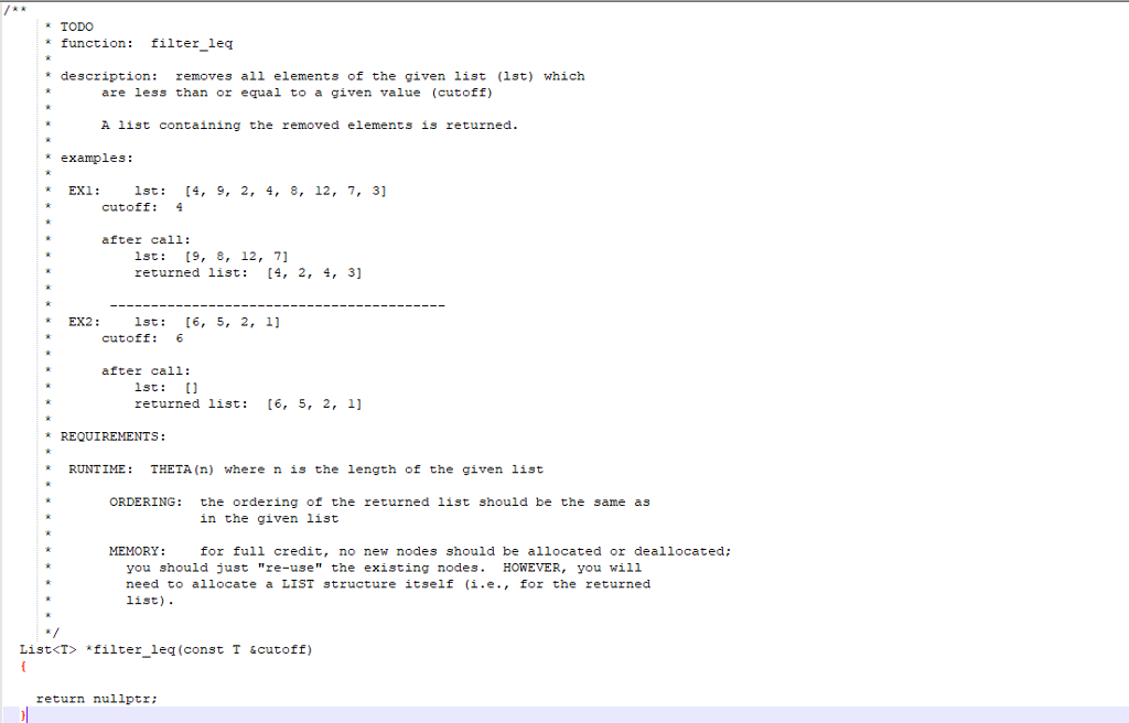 Write this function given the template below for linked lists in C++