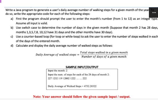 java Write a Java program to generate a user's daily average number