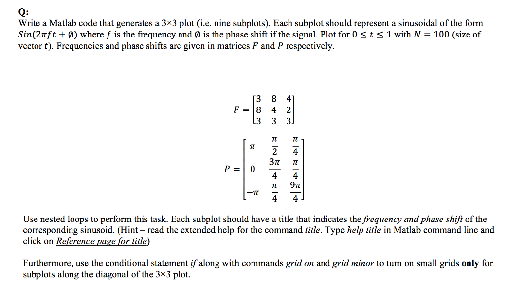  Q: Write a Matlab code that generates a 3x3 plot (i.e.