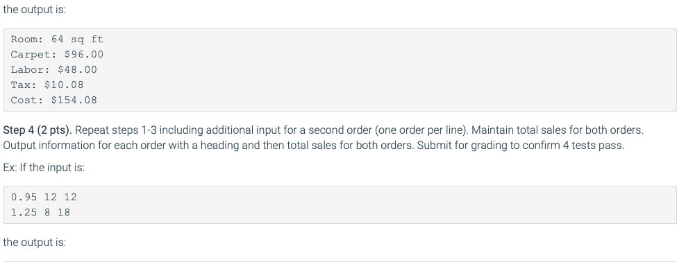 program to calculate the cost for replacing carpet for a single room.