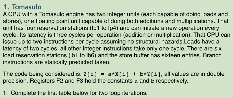 1. Tomasulo A CPU with a Tomasulo engine has two integer